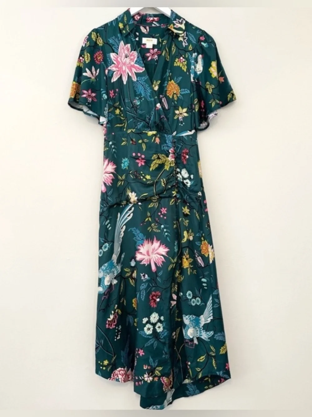 Anthropologie Maeve Floral Button Front Wrap Shirt Dress Size 8 Green Boho - Picture 6 of 15